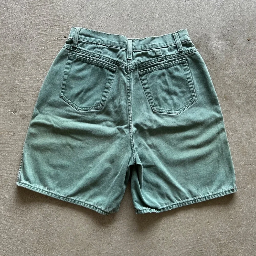 Vintage 90s Rio Pleated Shorts Size‎ 13 Green Denim Jean Jorts 7